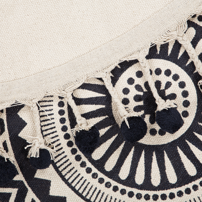 Tappeto tappetino Panna Blu Navy Cotone Nappe Rotonde Soggiorno ø 120 cm