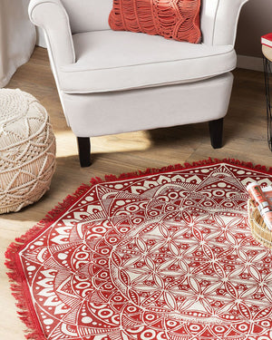 Tappeto tappetino Cotone Rosso stile Orientale Soggiorno ø 120 cm
