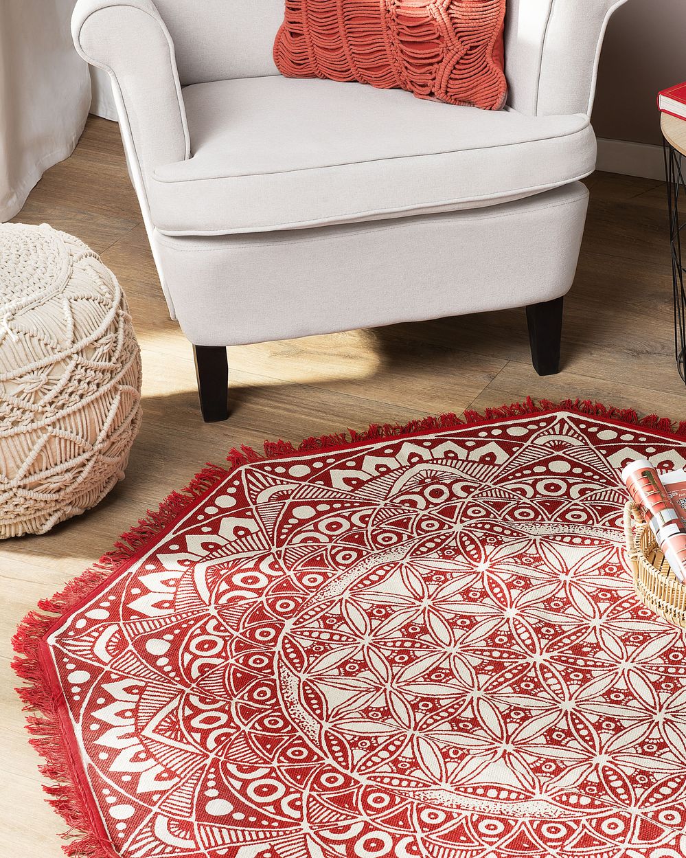Tappeto tappetino Cotone Rosso stile Orientale Soggiorno ø 120 cm