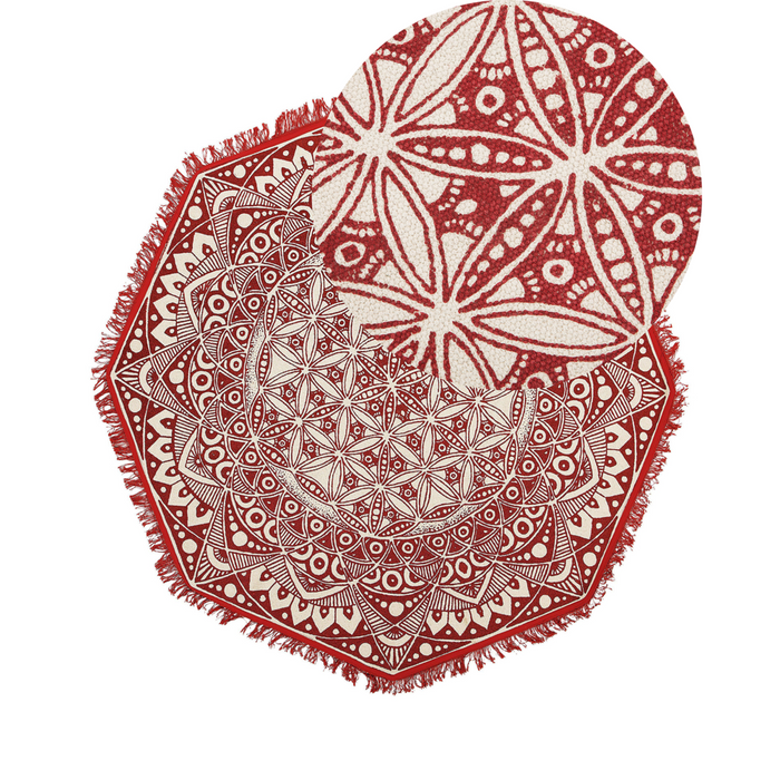 Tappeto tappetino Cotone Rosso stile Orientale Soggiorno ø 120 cm
