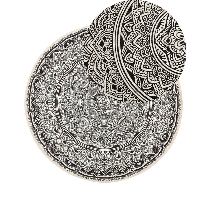 Tappeto da Zona Nero Cotone Tondo Orientale Soggiorno ø 120 cm