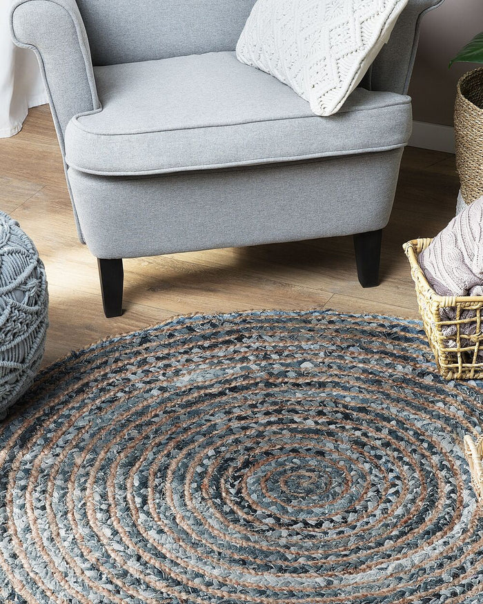 Tappeto tappetino Iuta Blu Rotondo Boho Soggiorno ø 120 cm stile moderno