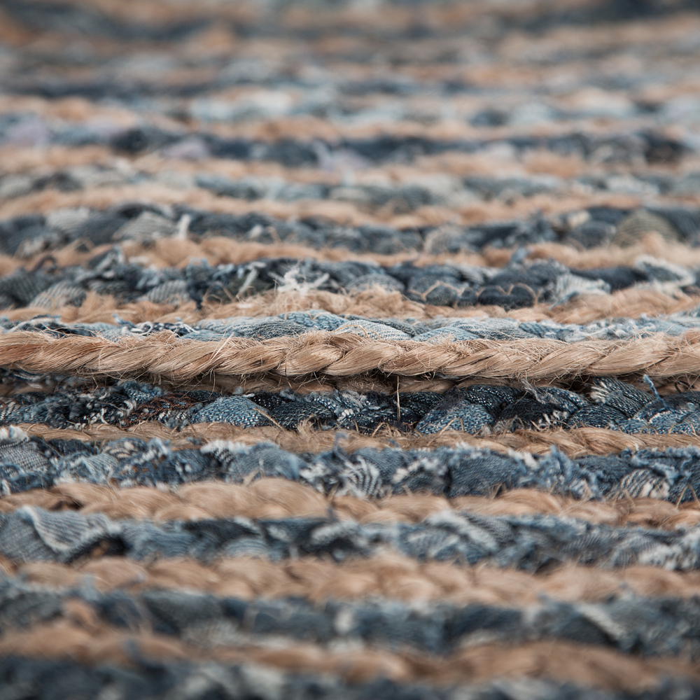 Tappeto tappetino Iuta Blu Rotondo Boho Soggiorno ø 120 cm stile moderno