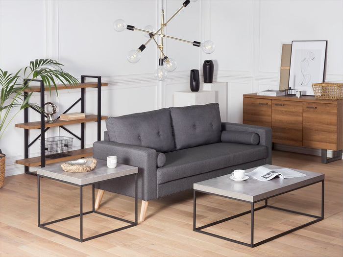 Tavolino Grigio Effetto Cemento Gambe in Metallo Nero 100 x 60 cm Rettangolare Industrial Glam