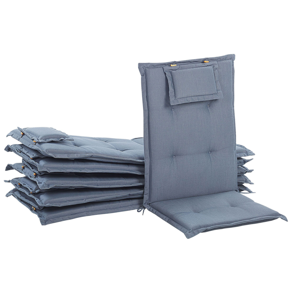 Set di 6 cuscini per sedie da giardino Cuscino per schienale in poliestere blu Design moderno Cuscino per esterni