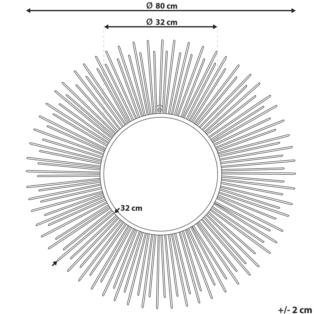 Specchio da parete a forma di sole rotondo dorato da 80 cm a forma di sole
