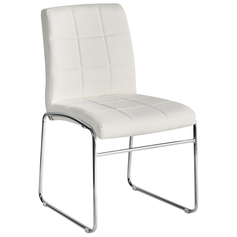 Set di 2 sedie da pranzo in ecopelle bianca con gambe in metallo cromato moderne