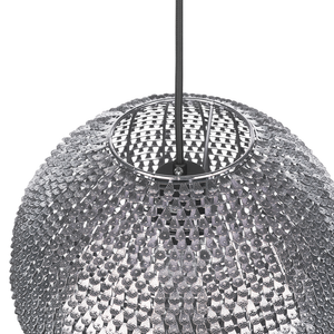 Lampada a sospensione in metallo argentato a forma di globo
