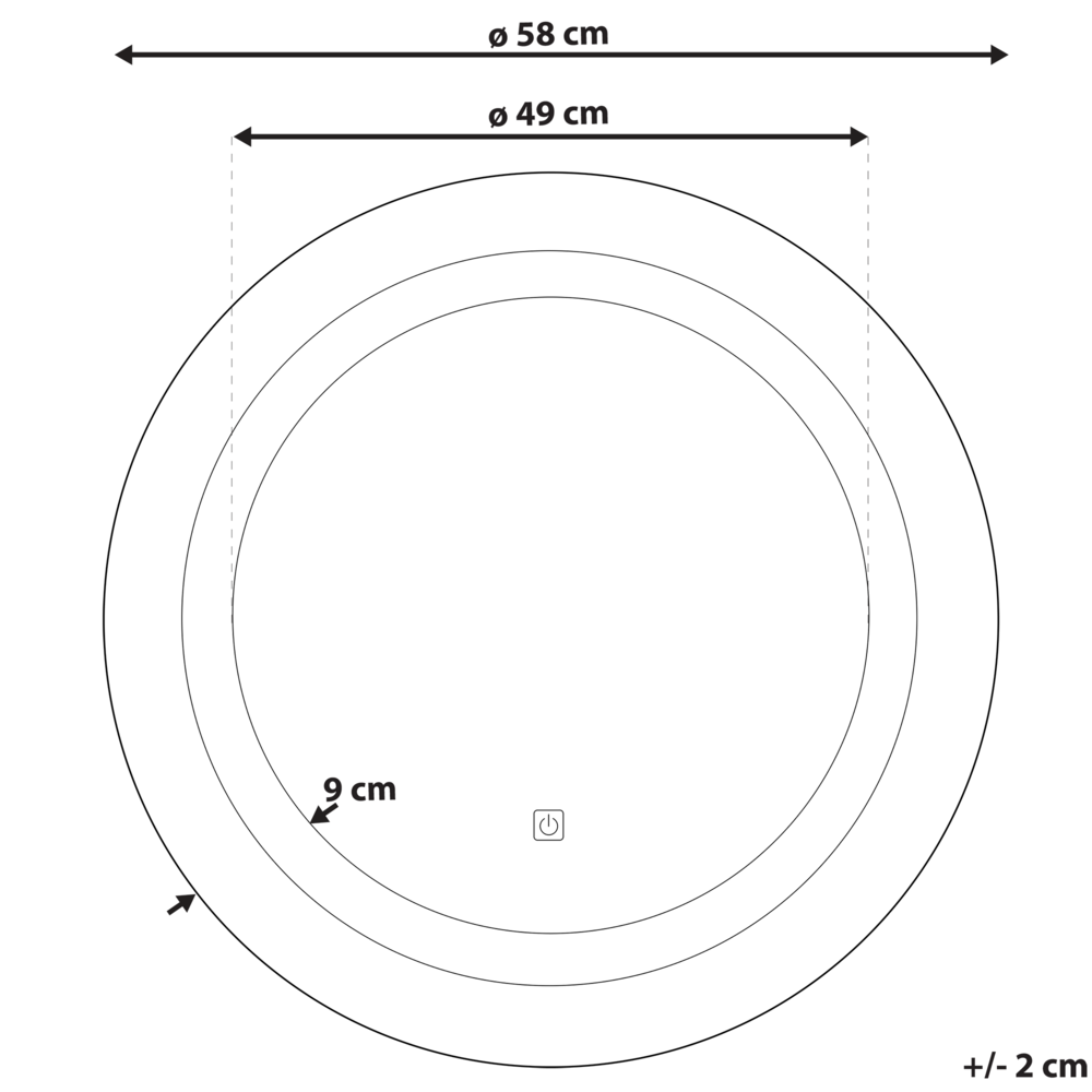 Specchio da parete a LED sospeso da 58 cm tondo moderno per il bagno per il trucco la vanità la camera da letto