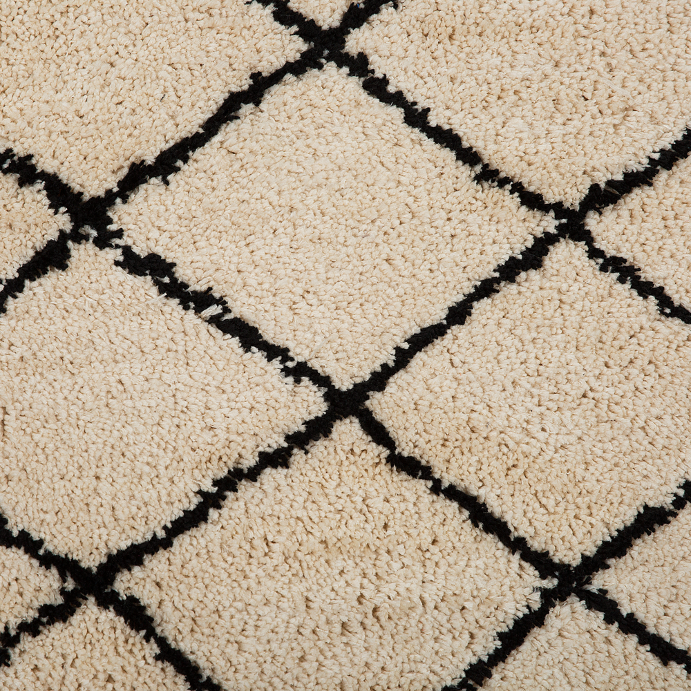 Tappeto tappetino Beige Con Nero 200 x 300 cm Shaggy Motivo Geometrico Moderno