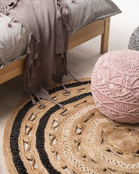 Tappeto Beige con Intrecciato Nero Boho Rustico Camera da Letto Soggiorno Salotto 140 cm