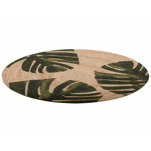 Tappeto in iuta con motivo floreale verde 140 cm Boho rustico intrecciato a foglie di Monstera con motivo stampato INCIK
