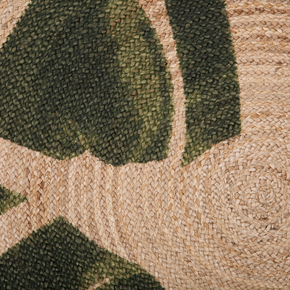 Tappeto in iuta con motivo floreale verde 140 cm Boho rustico intrecciato a foglie di Monstera con motivo stampato INCIK
