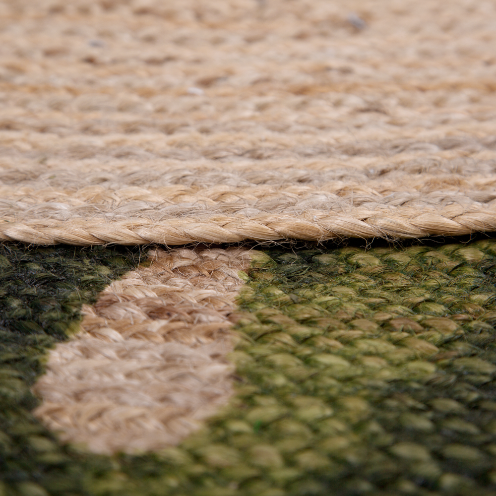 Tappeto in iuta con motivo floreale verde 140 cm Boho rustico intrecciato a foglie di Monstera con motivo stampato INCIK