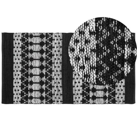 Tappeto tappetino Nero con Rettangolo Bianco 80 x 150 cm Moderno Contemporaneo Telato a mano in pelle di cotone fatto a mano
