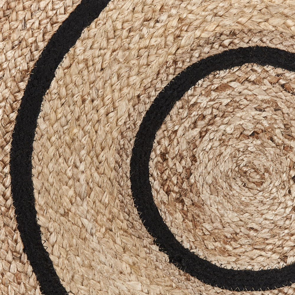 Tappeto tappetino Beige Nero Rotondo 140 cm Boho Rustico Cotone Intrecciato A Spirale Iuta