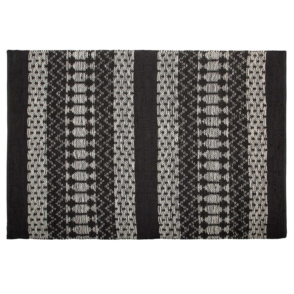 Tappeto tappetino Nero con Rettangolo Bianco 140 x 200 cm Moderno Contemporaneo Telato a mano in pelle di cotone fatto a mano