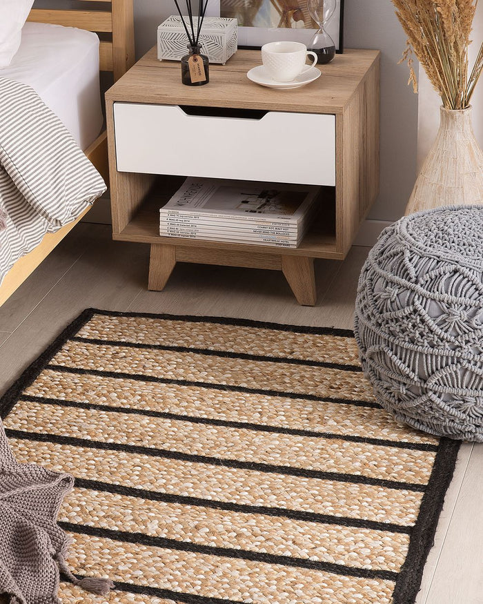 Tappeto tappetino Tappeto Nero e Beige Cotone Juta Rigato 80 x 150 cm Rustic Boho
