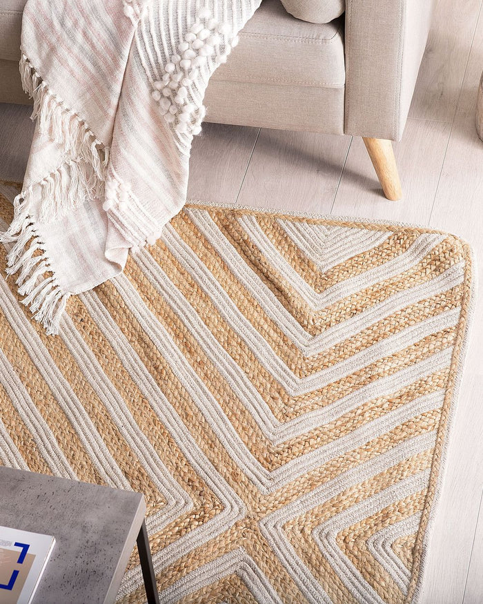 Tappeto tappetino Tappeto Beige Cotone Iuta Motivo Geometrico 140 x 200 cm Rustic Boho