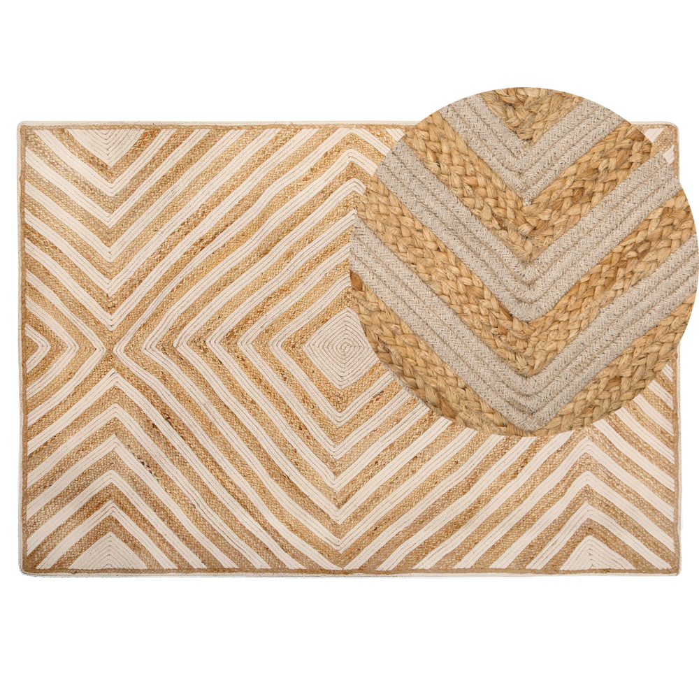 Tappeto tappetino Tappeto Beige Cotone Iuta Motivo Geometrico 140 x 200 cm Rustic Boho