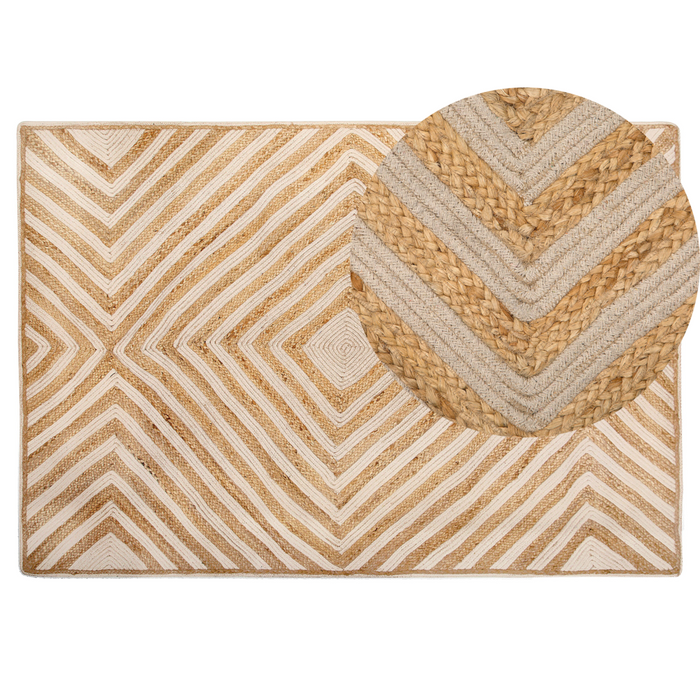 Tappeto tappetino Tappeto Beige Cotone Iuta Motivo Geometrico 140 x 200 cm Rustic Boho
