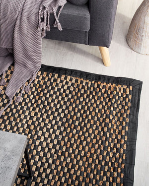 Tappeto in iuta e pelle Nero e Beige con motivo a Scacchi 140 x 200 cm Gerce Rustico Boho