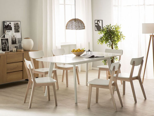 Tavolo da pranzo con gambe in legno bianco 150 - 195 x 90 cm in stile scandinavo rettangolare