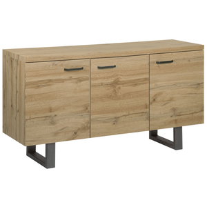 Madia credenza a 3 ante in legno chiaro con base metallo a slitta grigia alluminio con ripiani Mobile contenitore per la casa industriale