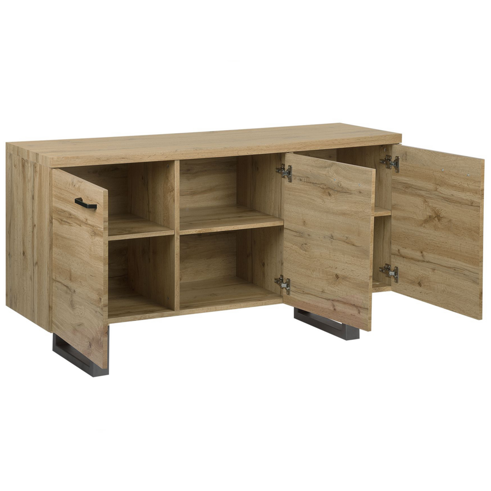 Madia credenza a 3 ante in legno chiaro con base metallo a slitta grigia alluminio con ripiani Mobile contenitore per la casa industriale