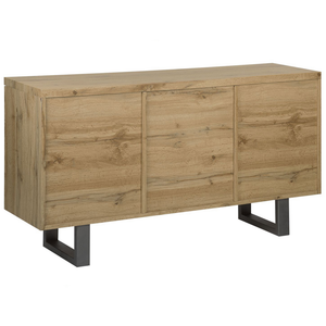 Madia credenza a 3 ante in legno chiaro con base metallo a slitta grigia alluminio con ripiani Mobile contenitore per la casa industriale