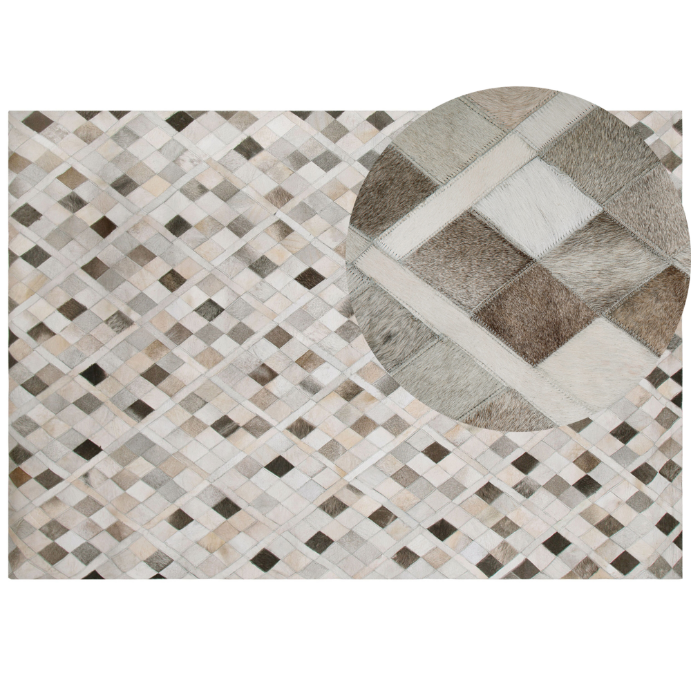 Tappeto tappetino Tappeto Grigio e Beige Pelle Scacchi 160 x 230 cm Rustico Moderno