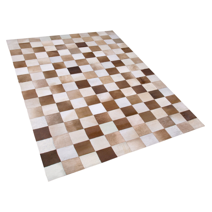 Tappeto tappetino Tappeto Marrone e Beige Pelle Scacchi 140 x 200 cm Rustic Country