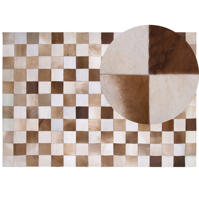 Tappeto tappetino Tappeto Marrone e Beige Pelle Scacchi 160 x 230 cm Rustic Country