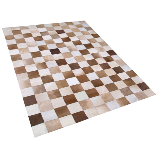 Tappeto tappetino Tappeto Marrone e Beige Pelle Scacchi 160 x 230 cm Rustic Country