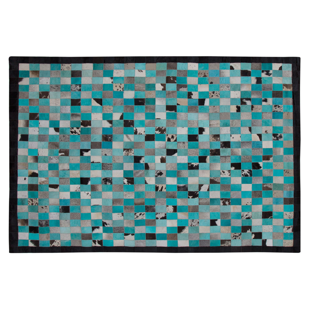 Tappeto tappetino Tappeto Turchese e Grigio Pelle Scacchi 140 x 200 cm Moderno Eclettico