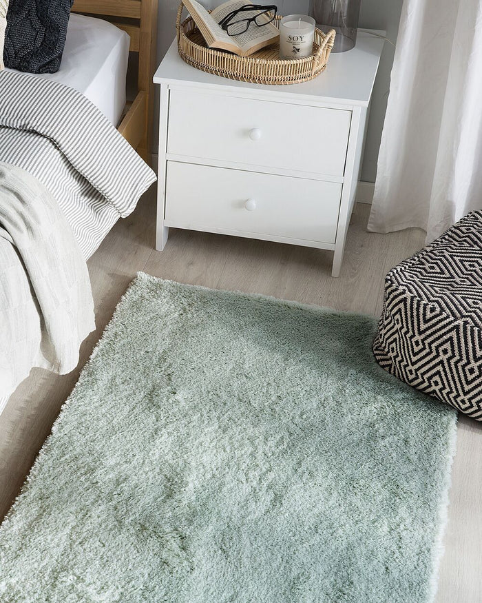 Tappeto shaggy in misto cotone e poliestere verde 80 x 150 cm soffice pelo lungo