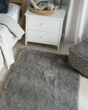 Tappeto shaggy in misto cotone e poliestere grigio 80 x 150 cm soffice pelo denso