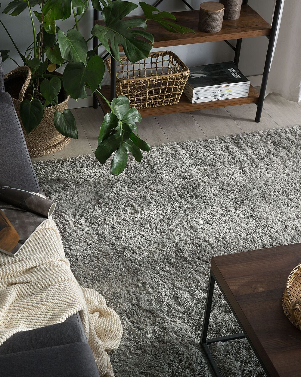 Tappeto Shaggy in misto cotone e poliestere grigio 200 x 300 cm soffice pelo denso