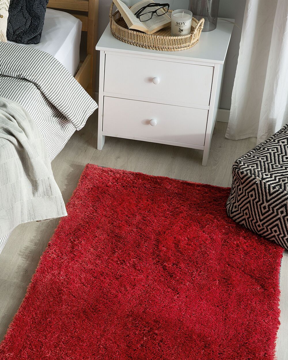 Tappeto shaggy in misto cotone e poliestere rosso 80 x 150 cm soffice pelo denso