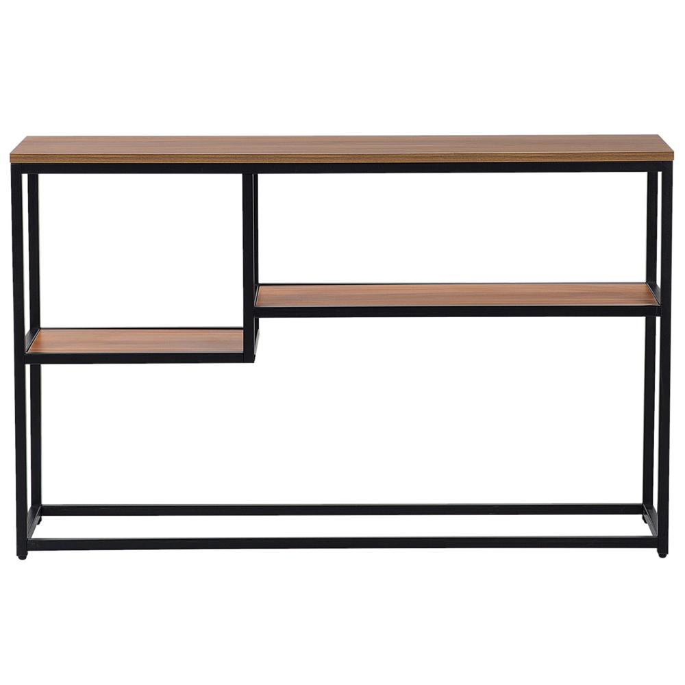 Consolle con 2 Ripiani Legno Scuro con Gambe Nere 75 x 120 cm Stile Industriale
