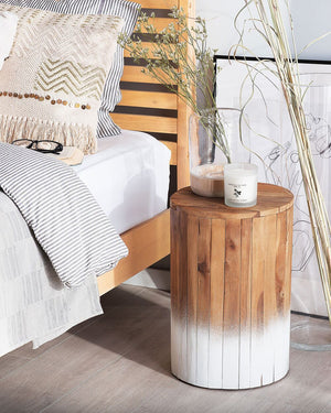 Comodino in Legno Chiaro con Teak Bianco 30 x 30 x 44 cm Poggiapiedi Rustico