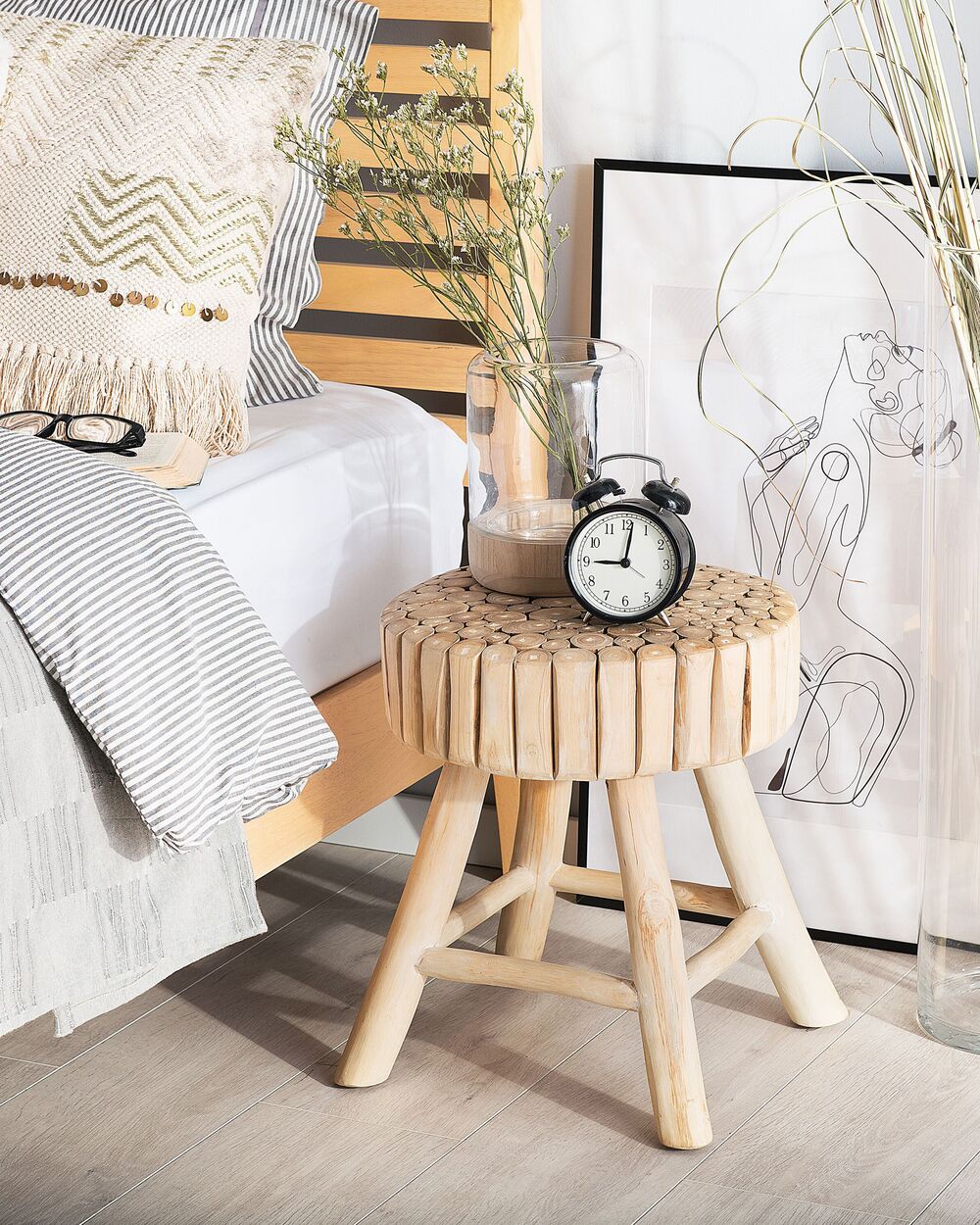 Comodino Leggero Legno Teak 35 x 35 x 40 cm Poggiapiedi Sgabello Rustico Moderno