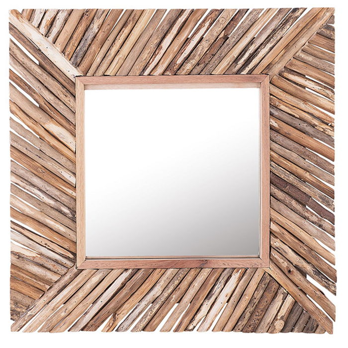 Specchio decorativo da parete in legno chiaro 61 x 61 cm in stile rustico