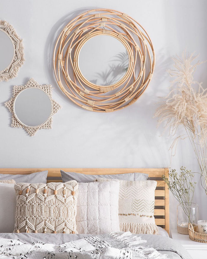 Specchio da parete Rattan Beige ø 75 cm Decorativo Corridoio Boho