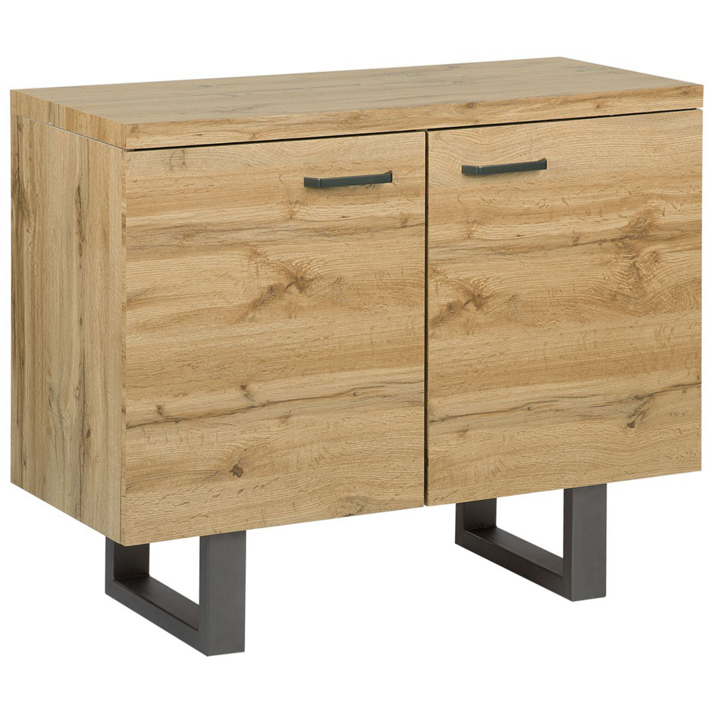 Madia credenza a 2 ante in legno chiaro base in metallo a slitta grigia in alluminio con ripiani Mobile contenitore per la casa industriale