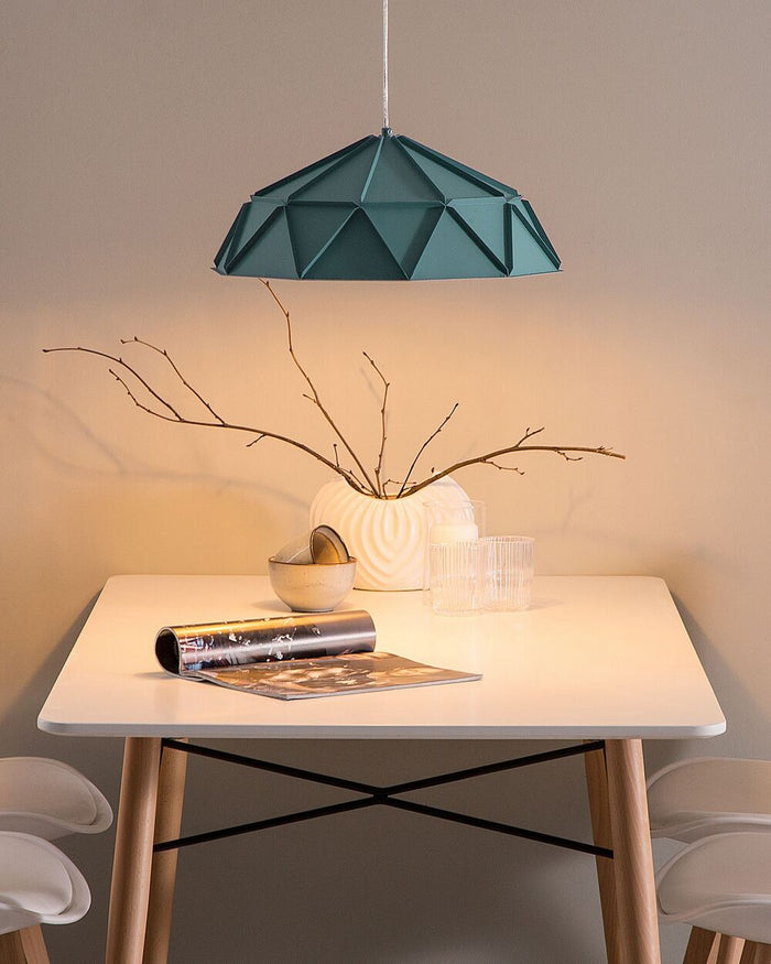 Lampada a Sospensione in Metallo Blu Forma Geometrica 1 Luce Moderna