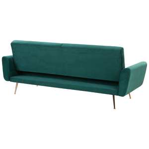 Divano Letto Velluto Verde 3 Posti Gambe In Metallo Cuscini Aggiuntivi Retro