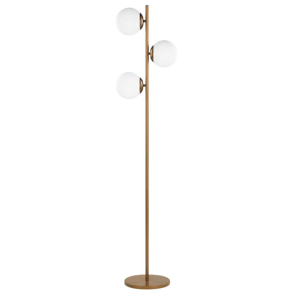 Lampada da Terra in Metallo dorato 3 punti luce Tonalità Bianche Rotonde design moderno contemporaneo
