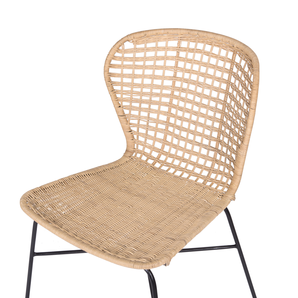 Set di 2 sedie da pranzo Sand Beige Rattan Vimini Struttura in metallo Nero Rustico per interni Boho Design