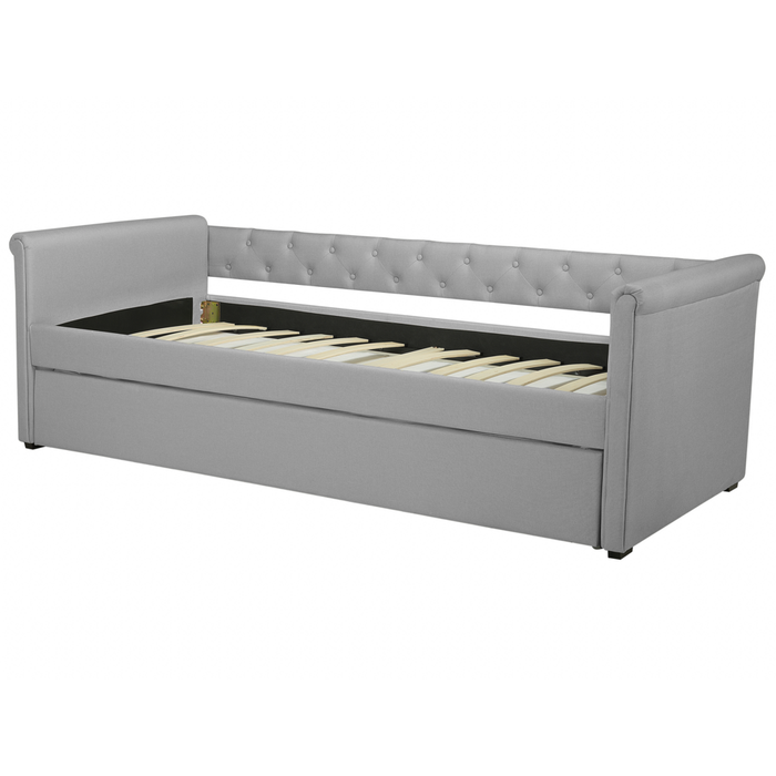 Divano Letto estraibile 90 x 200 cm Rivestimento in tessuto grigio Misura singola sottoletto per ospiti